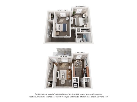 Floor plan for 2 beds, 1.5 baths, 900 sqft